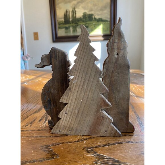 Vintage Christmas Handmade Wooden Santa & Tree Figurines - Picture 4 of 6